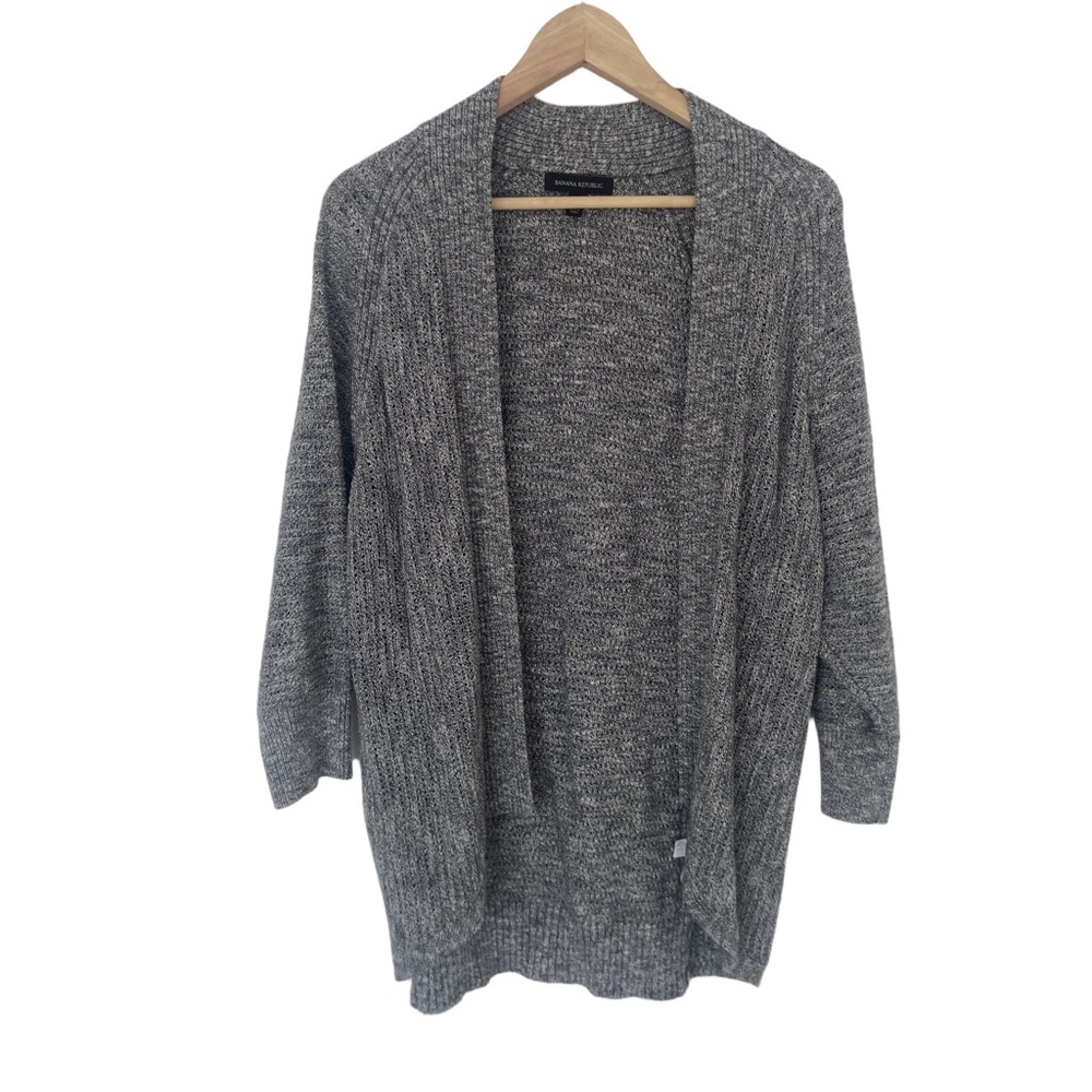 BANANA REPUBLIC MELANGE GREY CHARCOAL OPEN KNIT COTTON CARDIGAN - Picture 1 of 11
